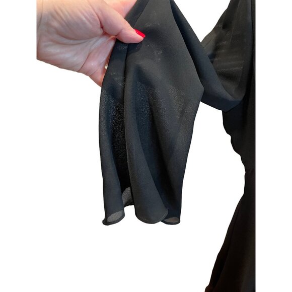 Moda Intl Womens Black Long Sleeve Dress Size 4 Sheer Sleeves Floral Hem Elegant - Picture 7 of 11